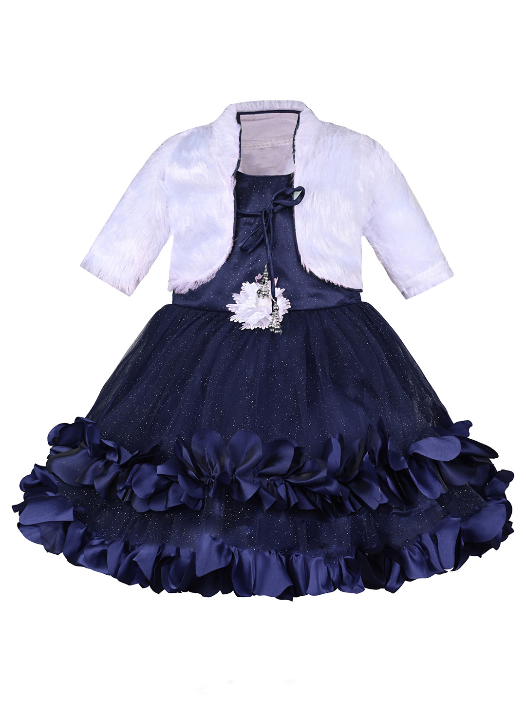 

Wish Karo Girls Net Fit & Flare Dress With Jacket, Navy blue