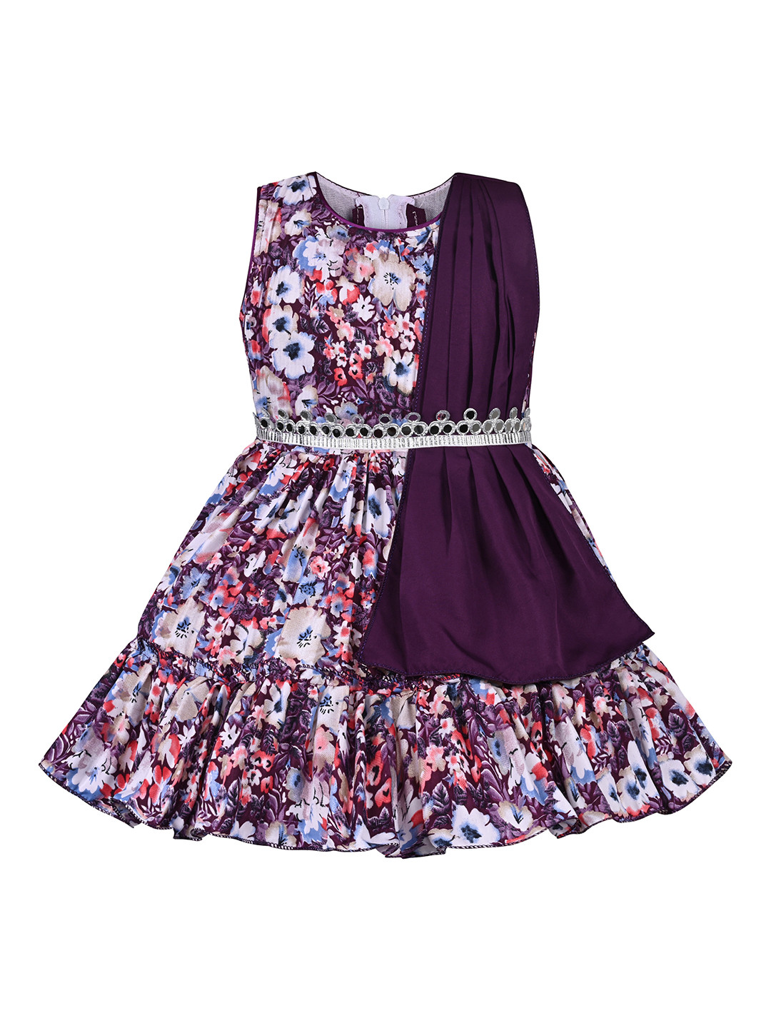 

Wish Karo Girls Floral Print Satin Fit & Flare Dress, Purple