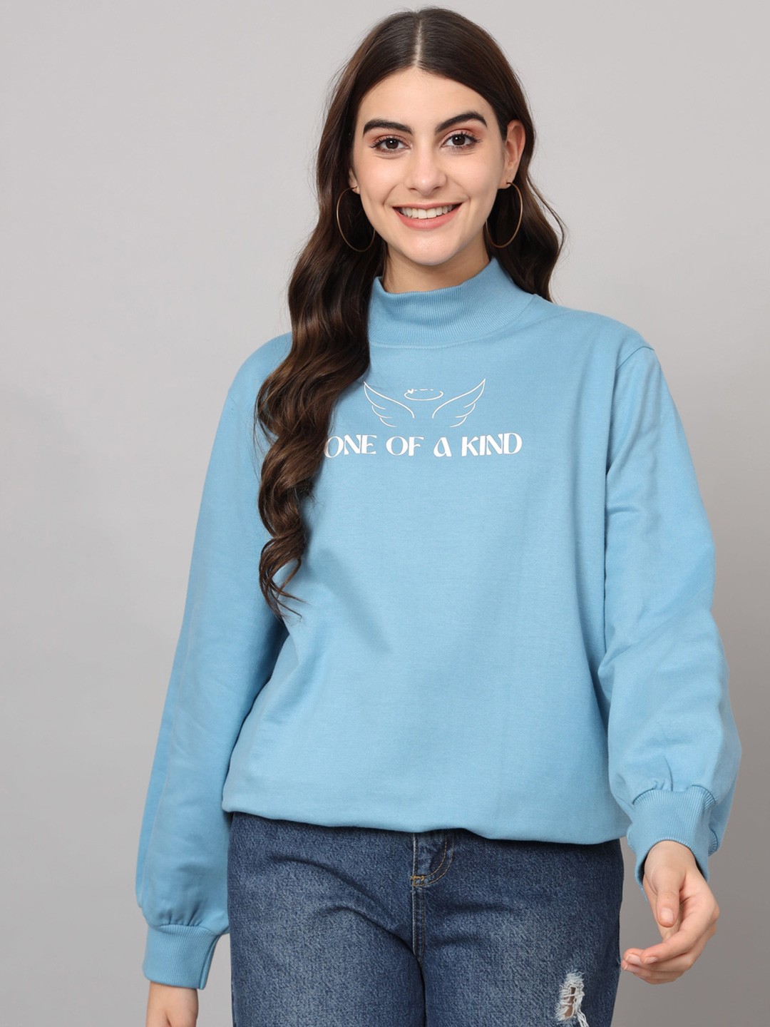 

The Dry State Typography Printed High Neck Loose Fit Fleece Sweatshirt, Blue