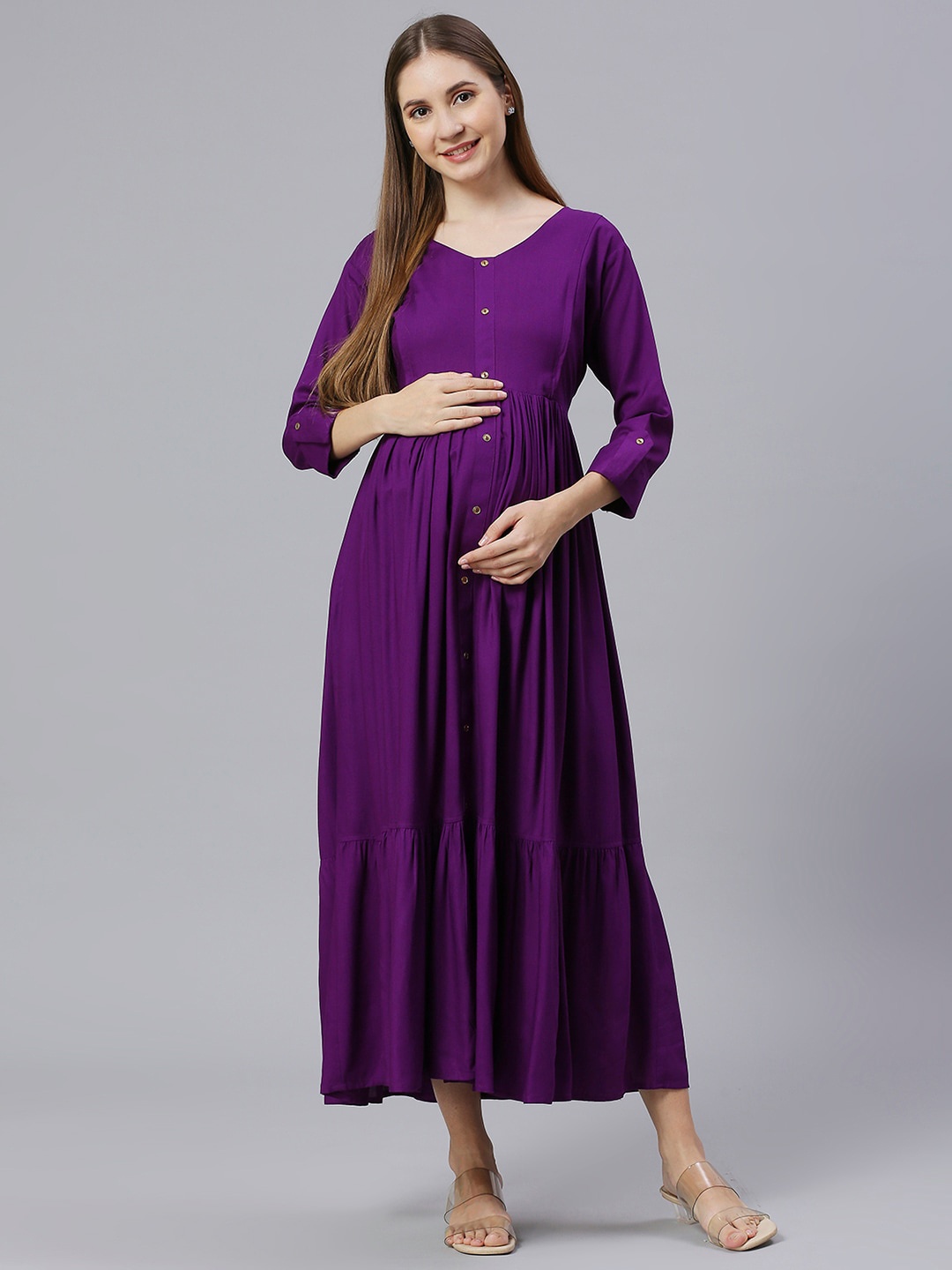 

Aanyor V-Neck Maternity Maxi Dress, Purple