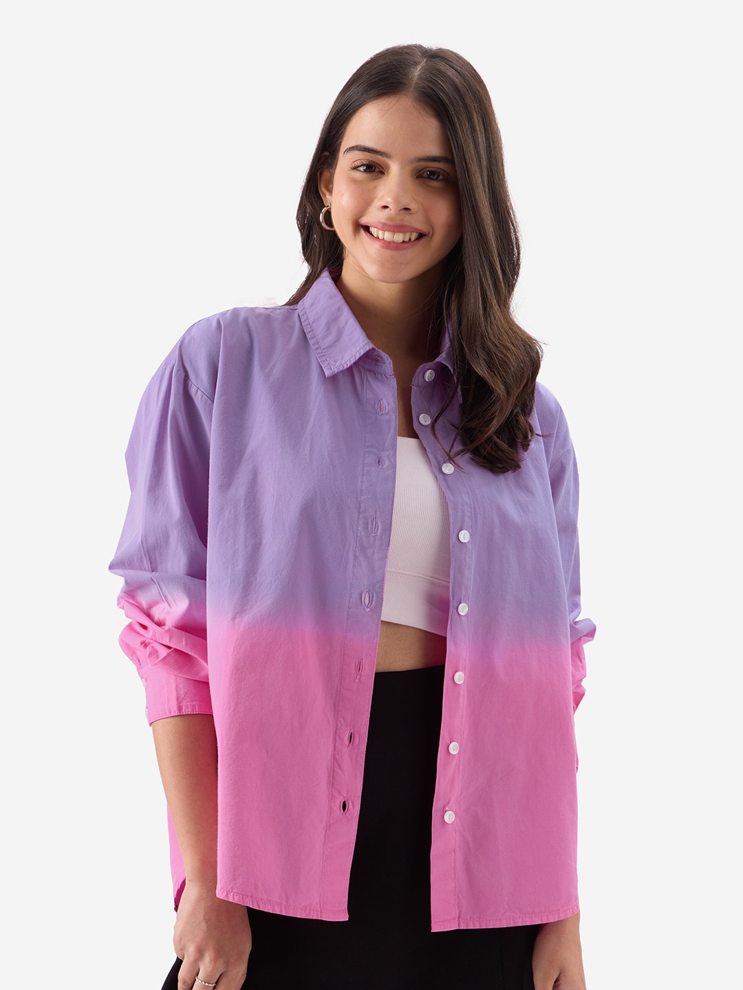 

The Souled Store Colourblocked Opaque Cotton Oversized Casual Shirt, Lavender