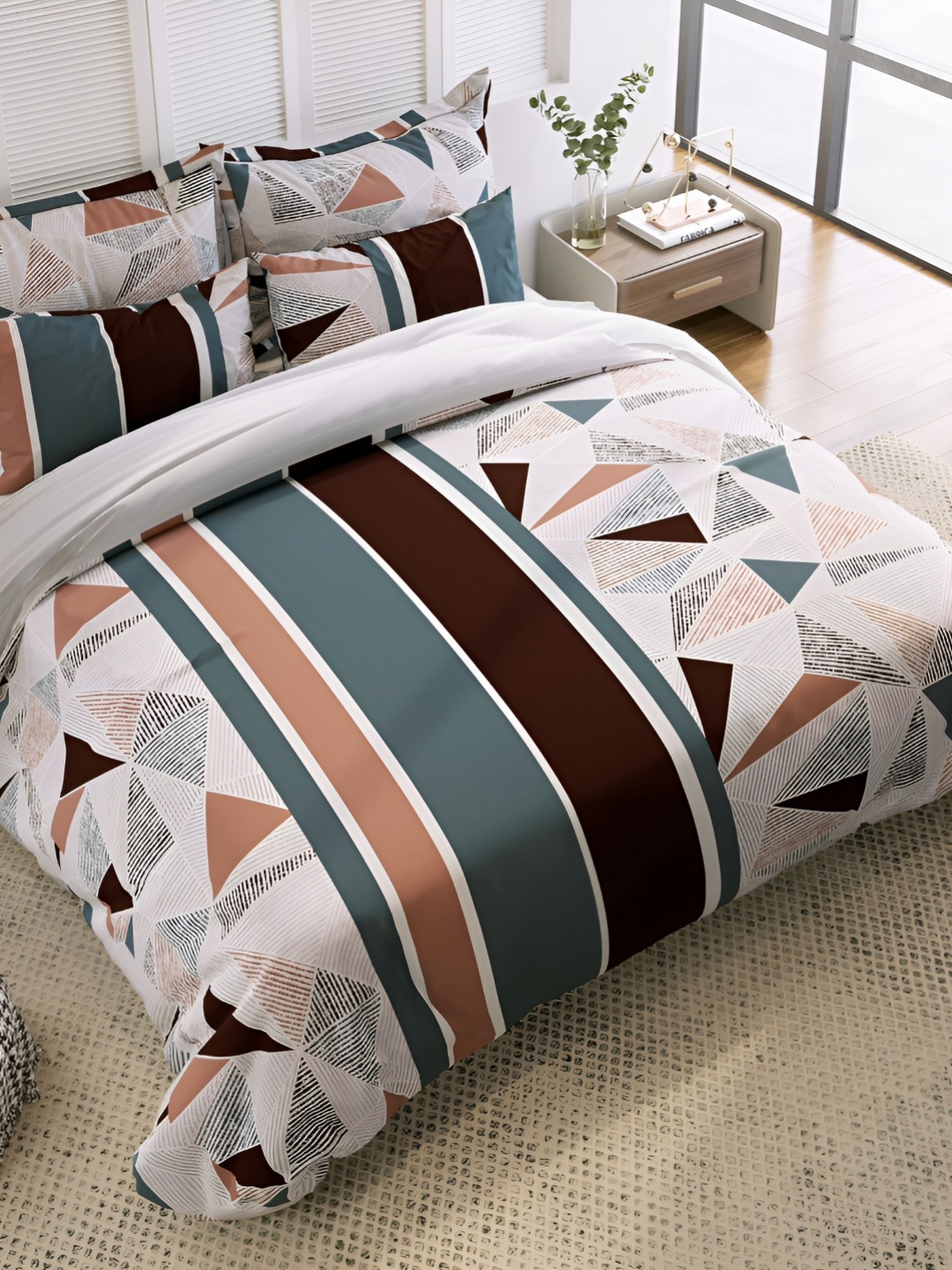 

THE HOME STYLE Geometric 300 TC King Bedsheet with 2 Pillow Covers, Na