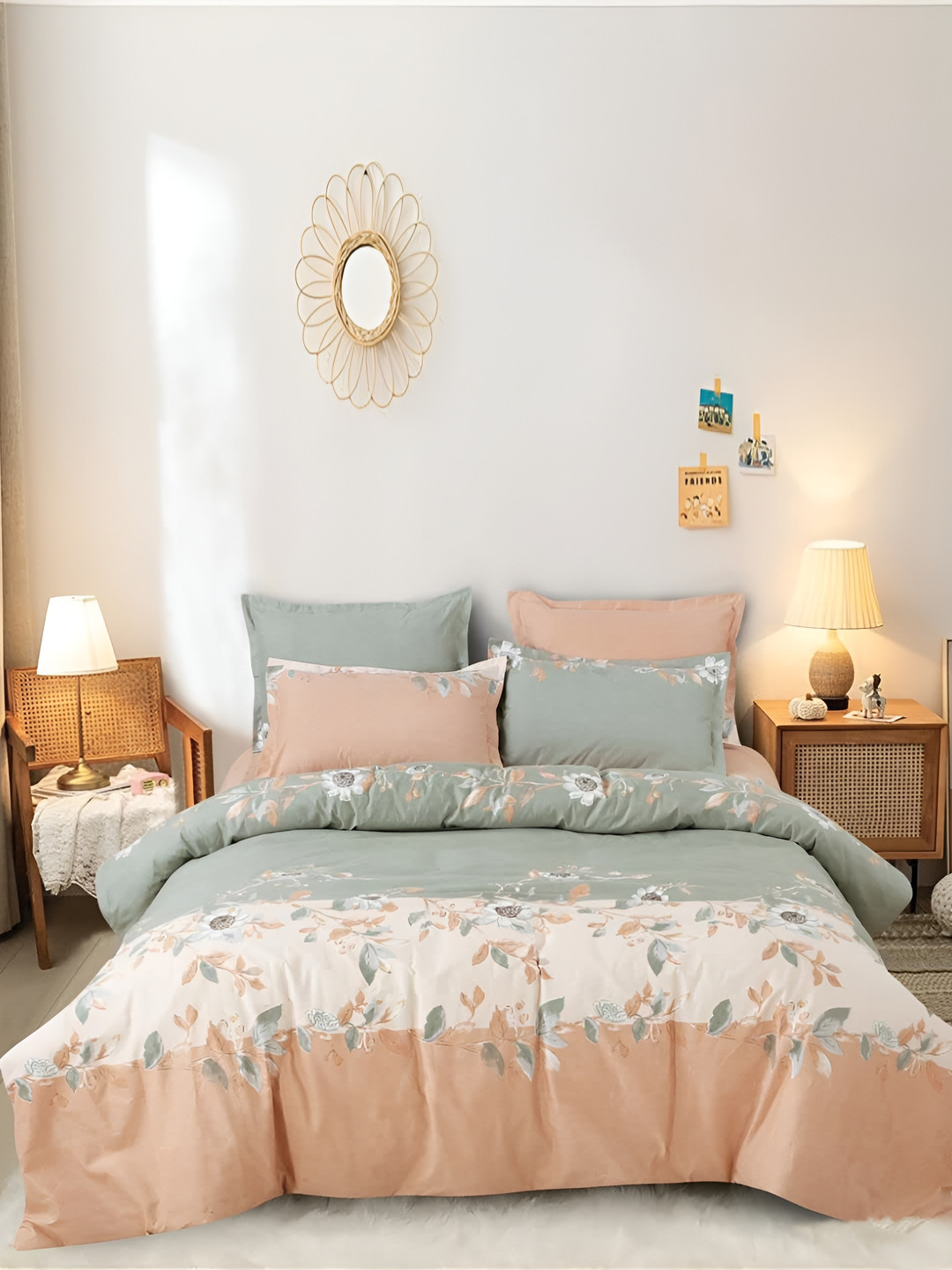 

THE HOME STYLE Geometric 300 TC King Bedsheet with 2 Pillow Covers, Na