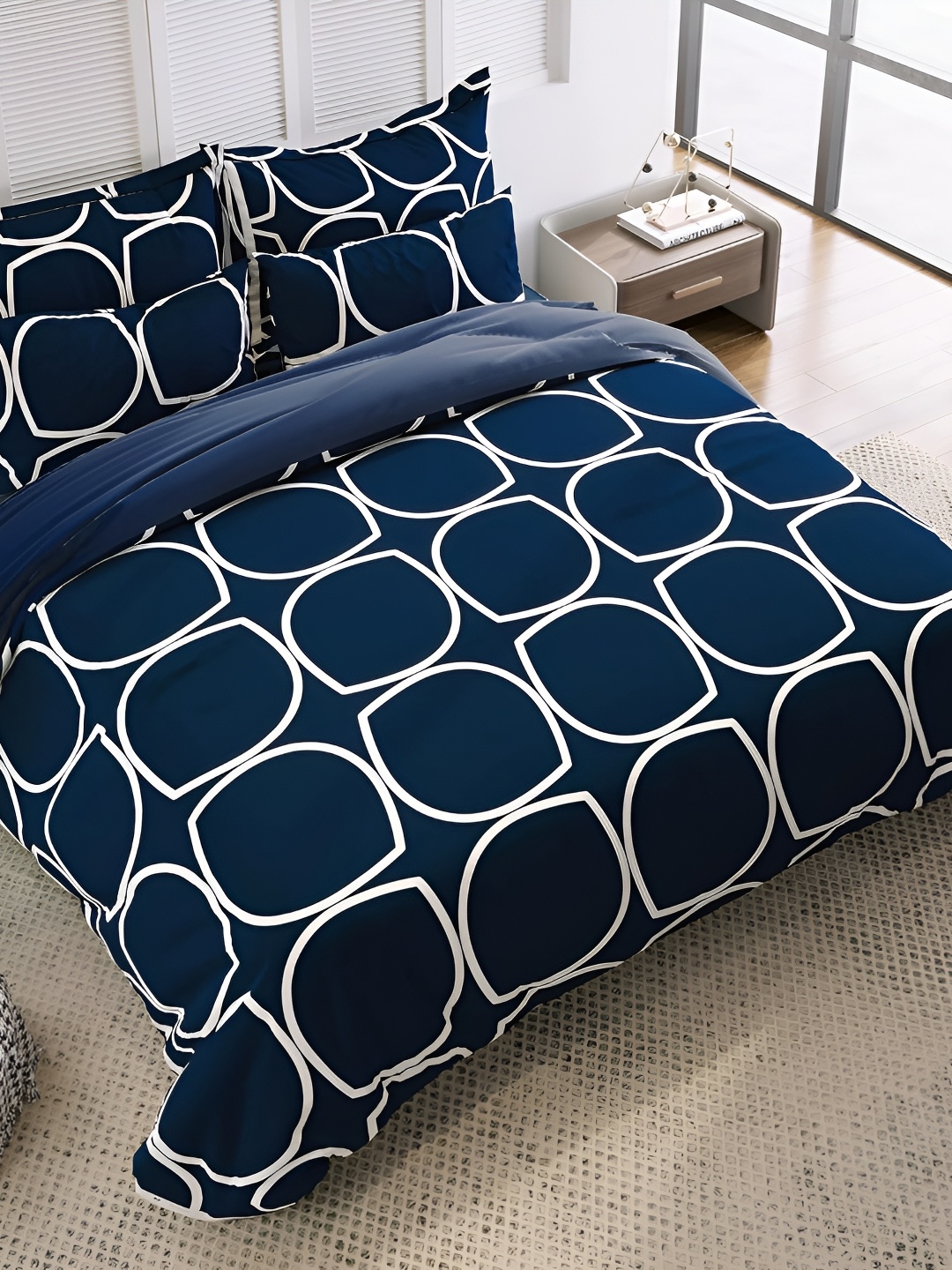 

THE HOME STYLE Geometric 300 TC King Bedsheet with 2 Pillow Covers, Na
