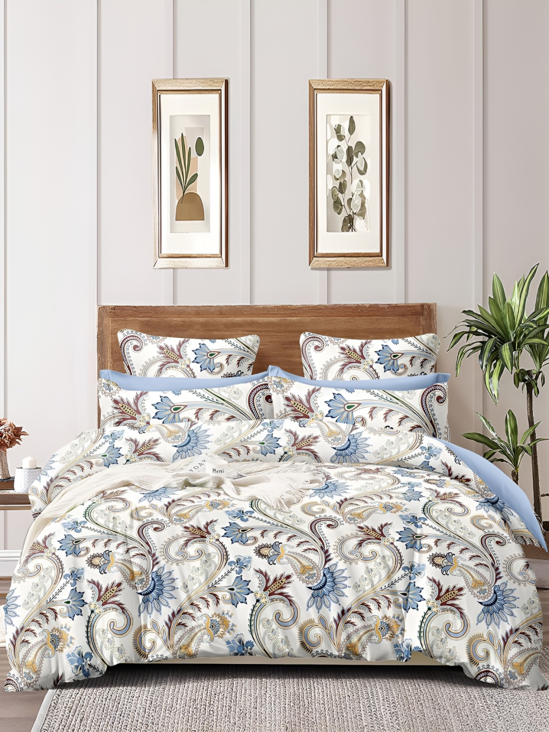 

THE HOME STYLE Geometric 300 TC King Bedsheet with 2 Pillow Covers, Na