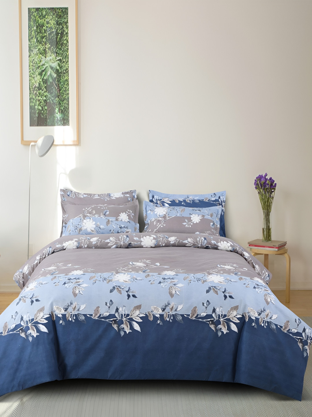 

THE HOME STYLE Geometric 300 TC King Bedsheet with 2 Pillow Covers, Na