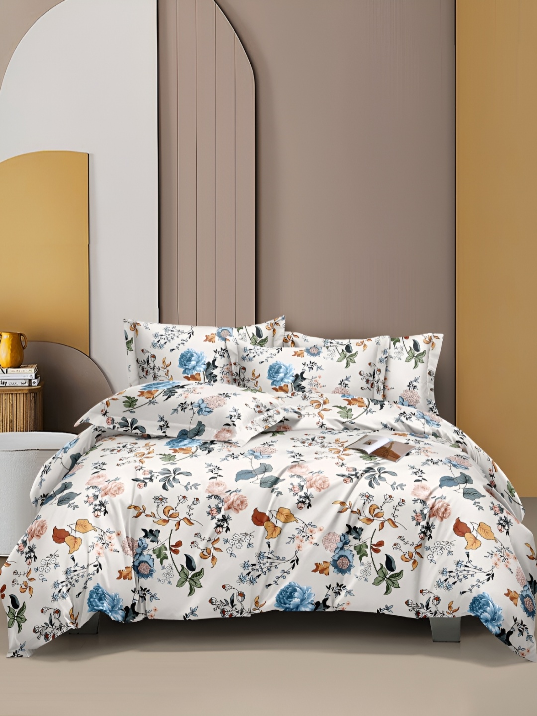

THE HOME STYLE Geometric 300 TC King Bedsheet with 2 Pillow Covers, Na