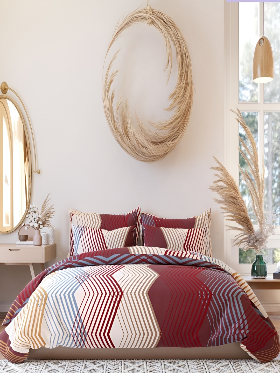 

THE HOME STYLE Geometric 300 TC King Bedsheet with 2 Pillow Covers, Na