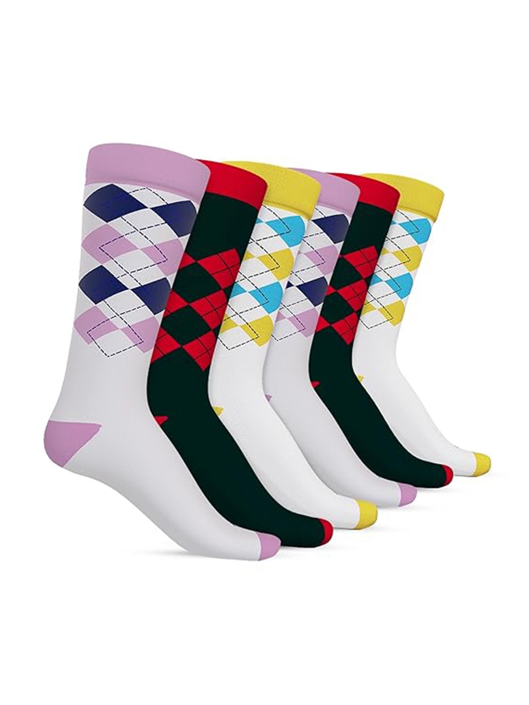 

TalkingSox Unisex Pack Of 6 Argyle-Patterned Bamboo Calf-Length Socks, White