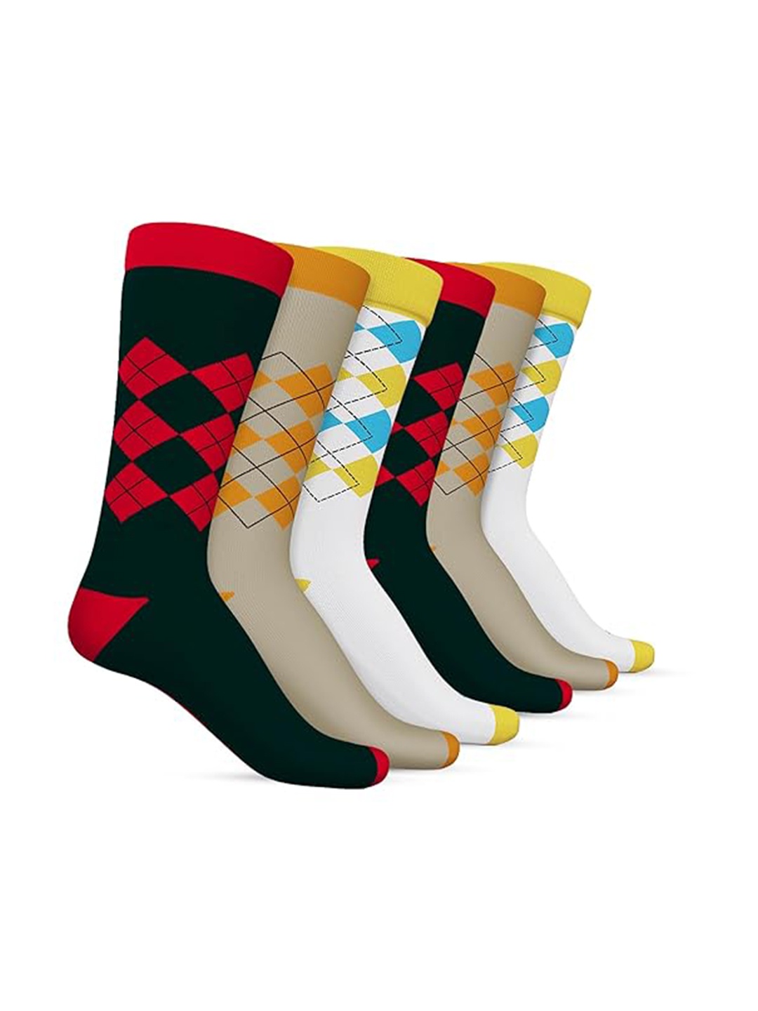 

TalkingSox Unisex Pack Of 6 Argyle-Patterned Calf-Length Socks, Beige