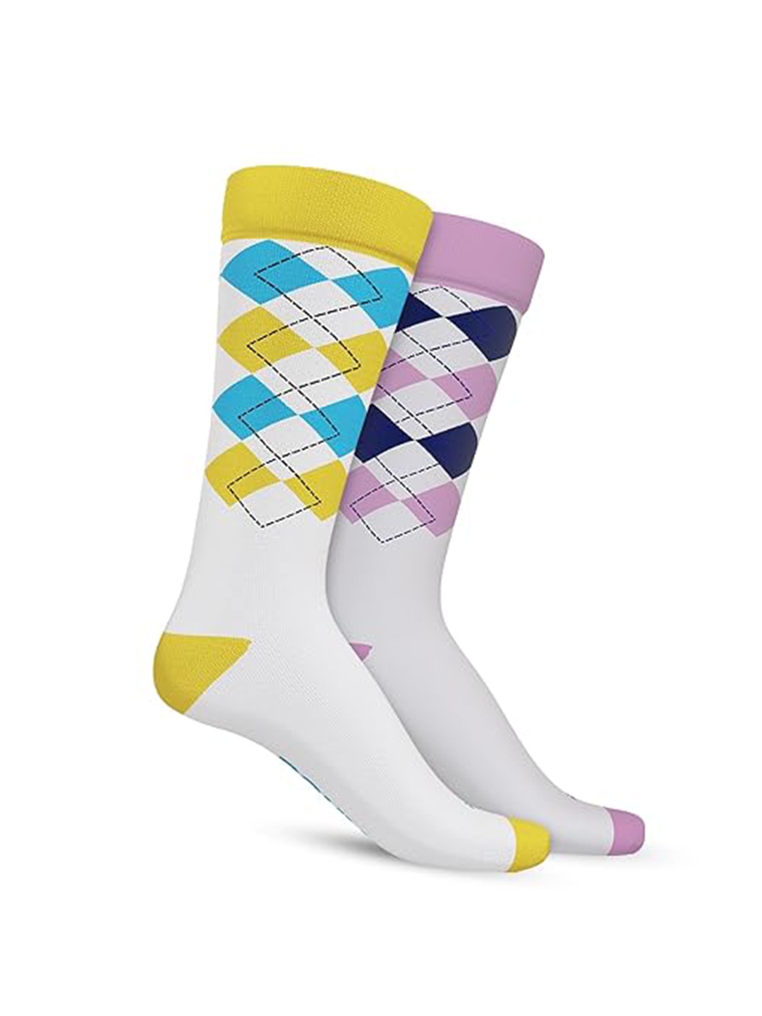

TalkingSox Pack of 2 Patterned Calf-Length Moisture Wicking Bamboo Socks, Yellow