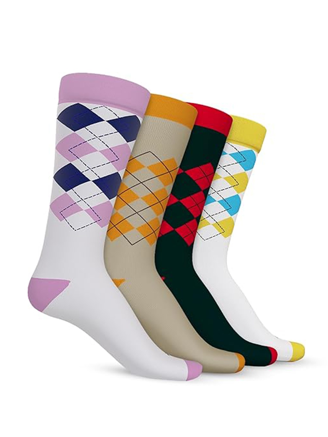 

TalkingSox Pack Of 4 Argyle-Patterned Calf-Length Socks, Beige