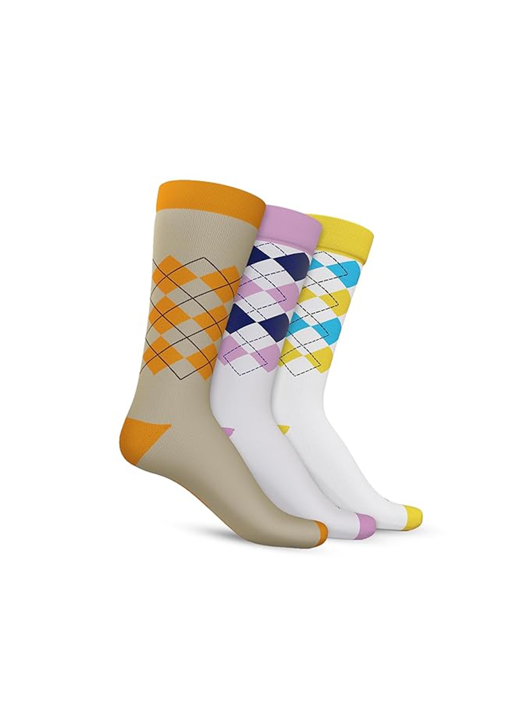 

TalkingSox Pack Of 3 Argyle-Patterned Calf-Length Socks, White