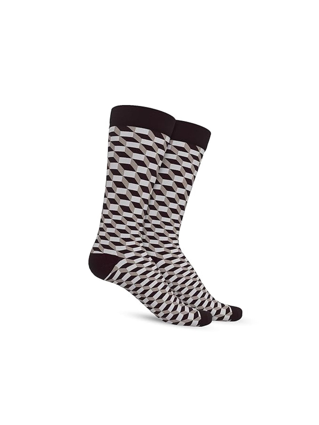 

TalkingSox Pack Of 2 Patterned Calf-Length Moisture Wicking Bamboo Socks, Brown