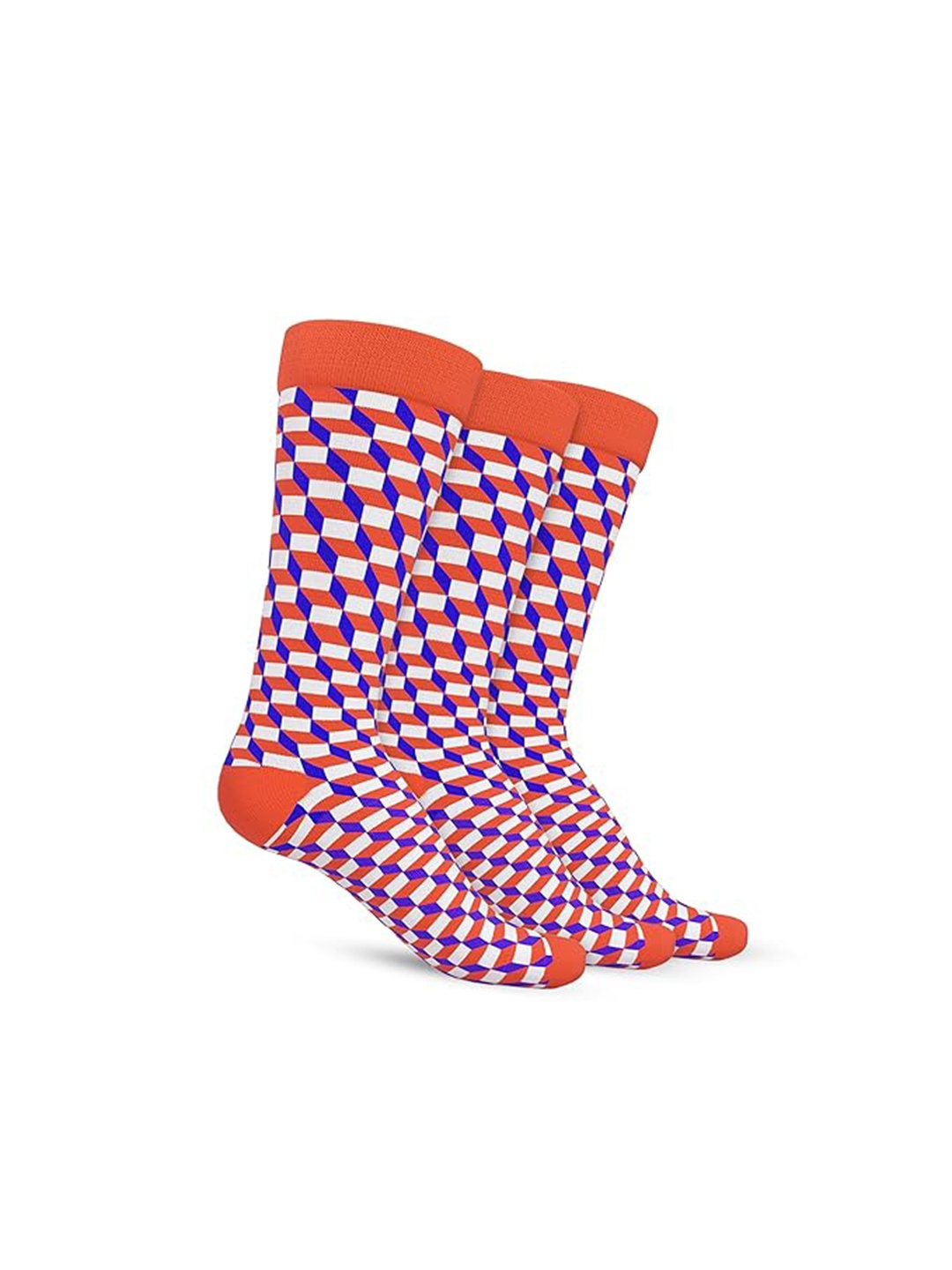 

TalkingSox Pack Of 3 Geometric-Patterned Calf-Length Socks, Orange