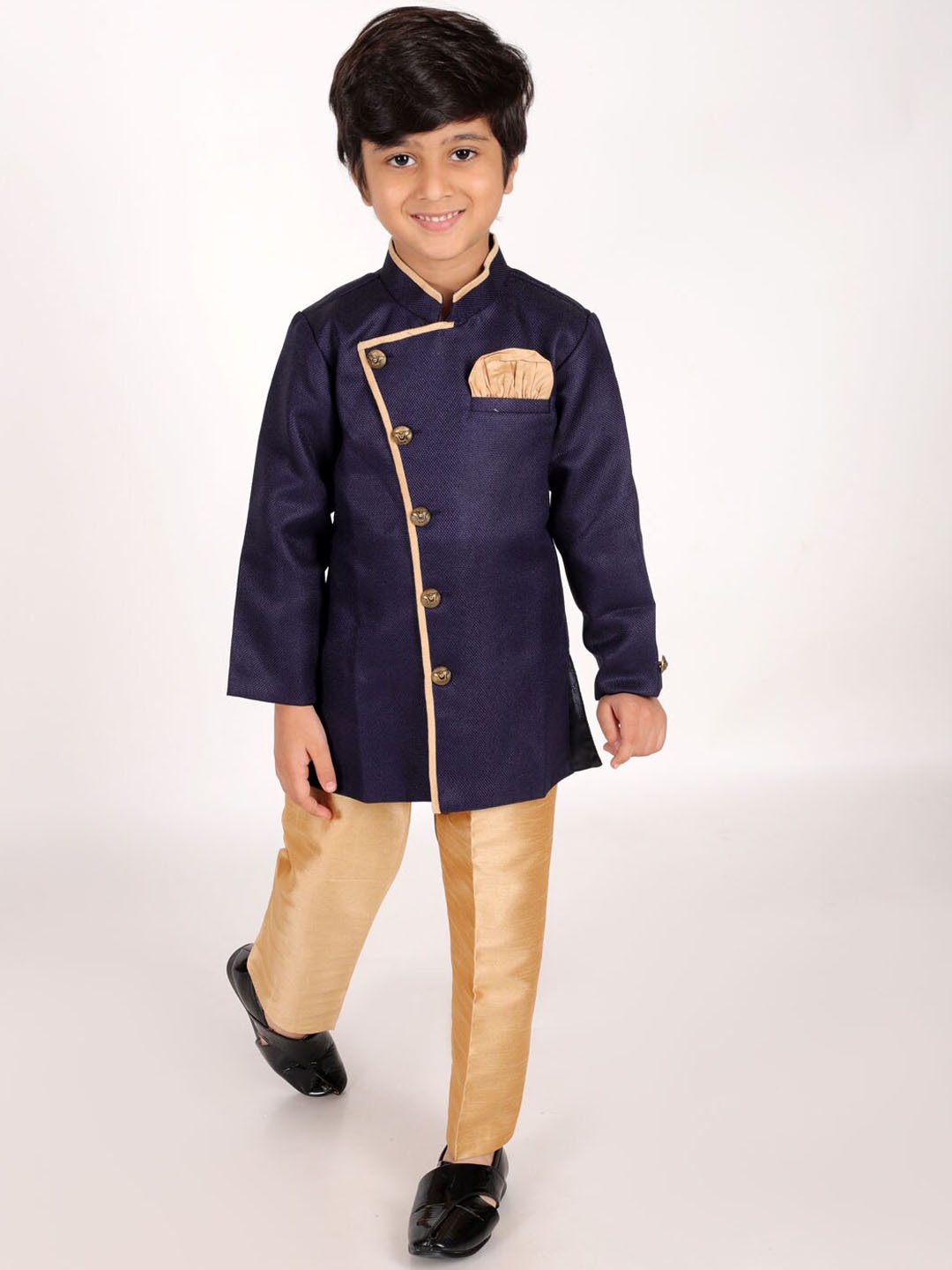 

JBN Creation Boys Mandarin Collar Sherwani Set, Navy blue