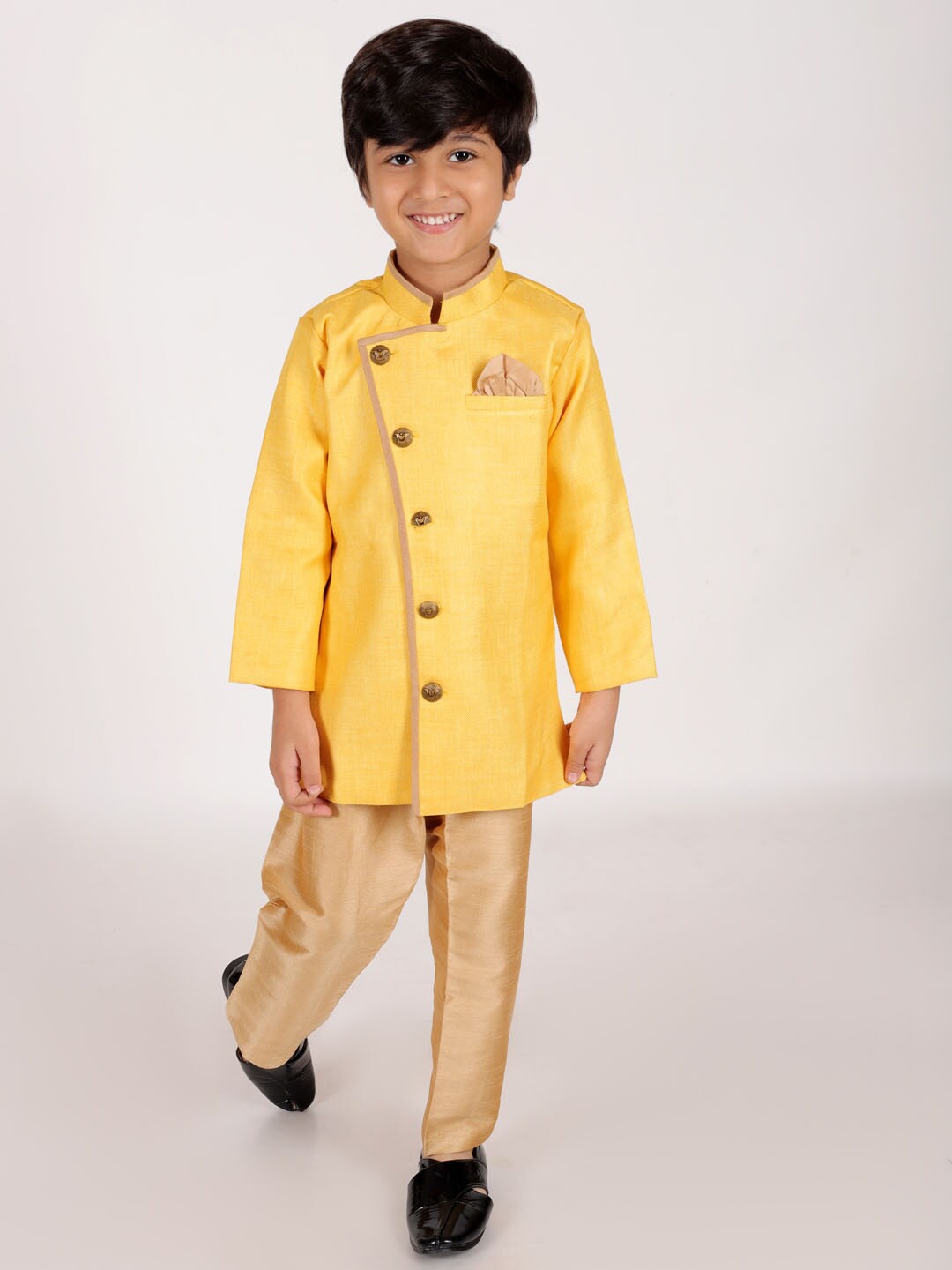 

JBN Creation Boys Mandarin Collar Sherwani Set, Yellow