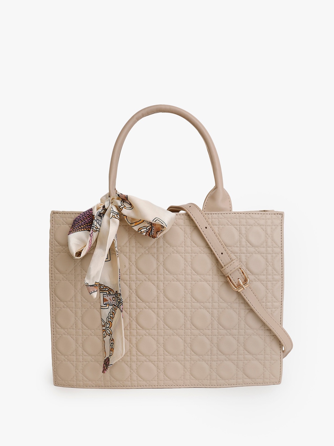 

KAZO Scarf Handle Quilted Tote Bag, Beige