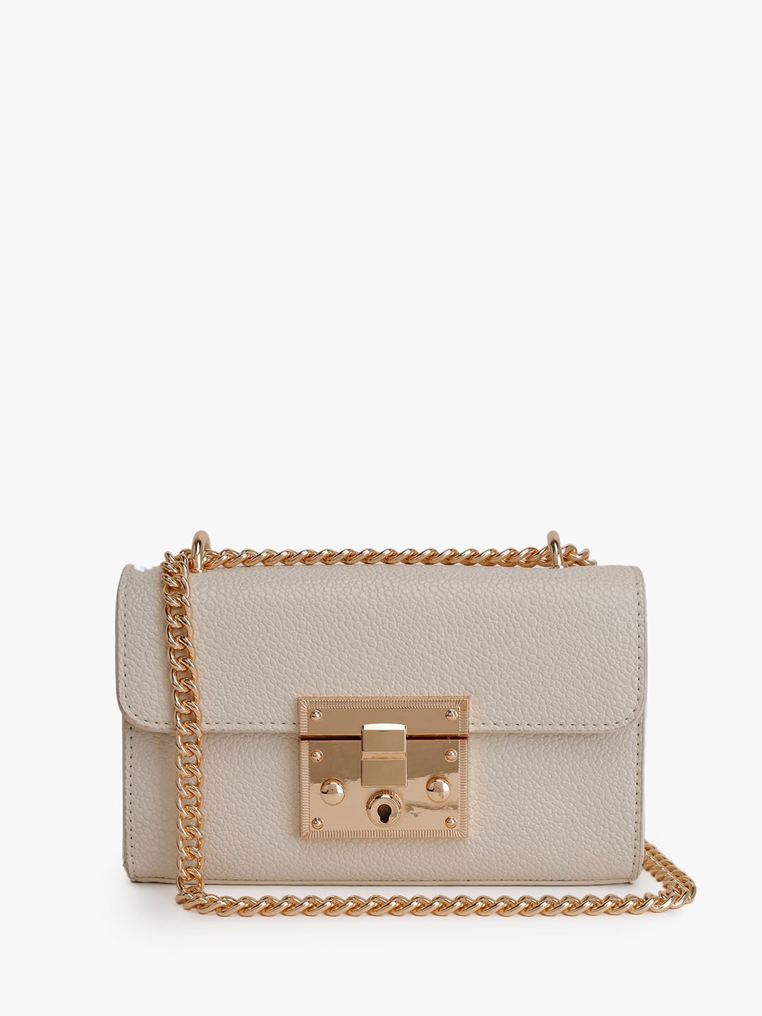 

Kazo Textured Mesmerize Gold Lock Sling Bag, Off white