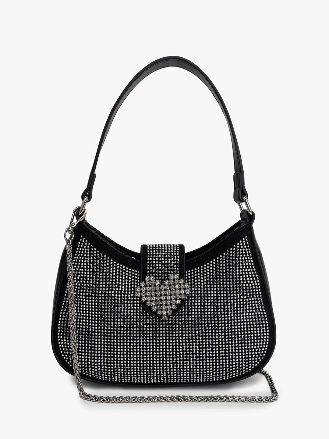 

Kazo Embellished Leather Half Moon Hobo Bag, Black