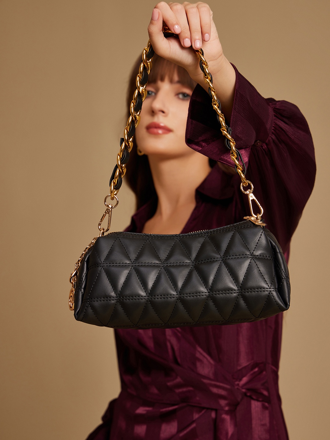 

Kazo Chain Strap Quilted Shoulder Bag, Black