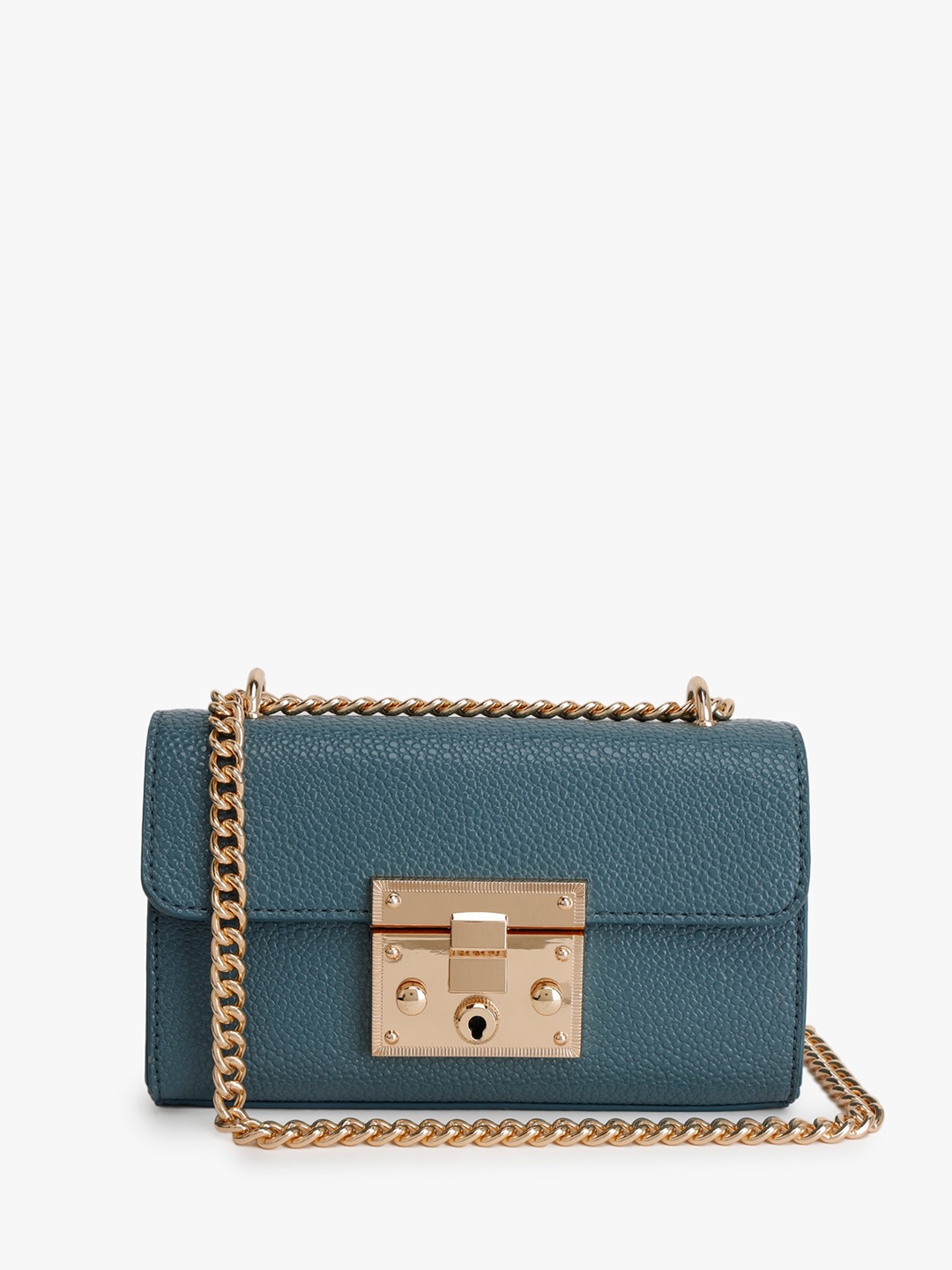 

Kazo Textured Mesmerize Gold Lock Sling Bag, Navy blue