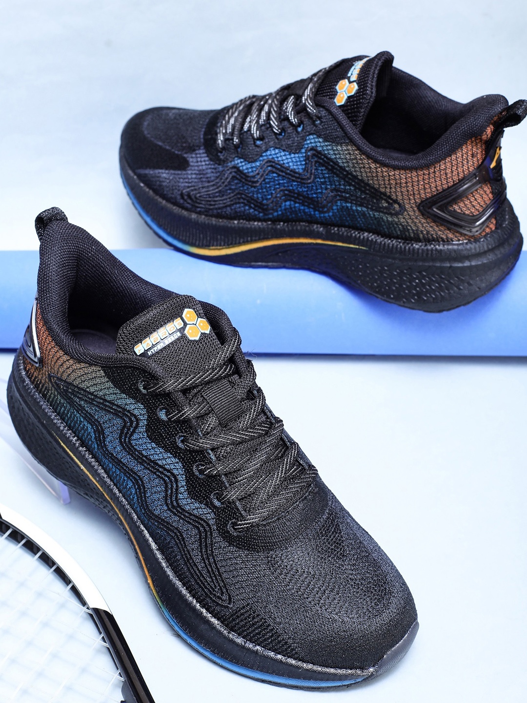 

ABROS Men Lace Up Mesh Running Shoes, Black