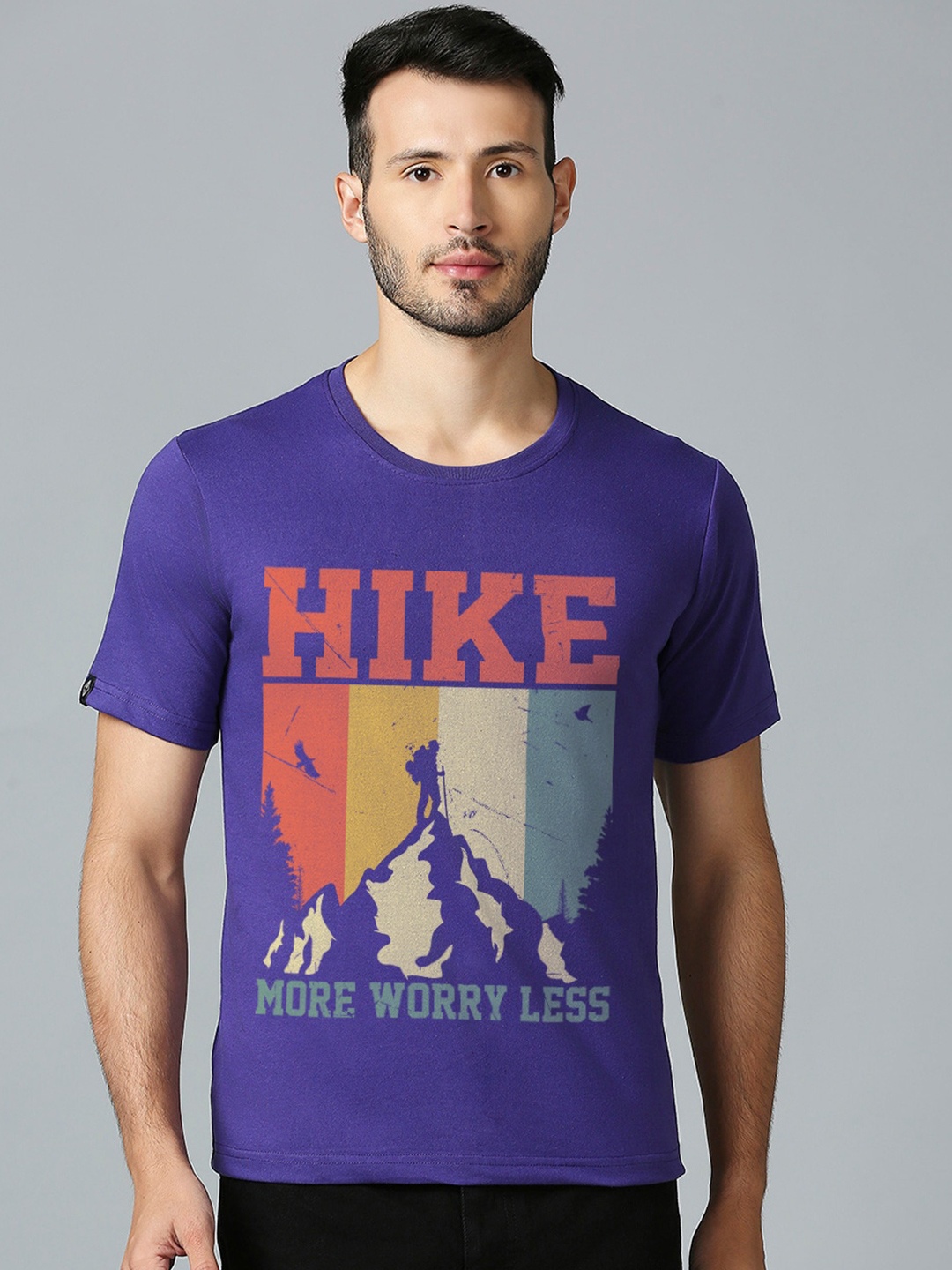

MOD ECRU Printed Round Neck Short Sleeves Cotton Pockets T-shirt, Purple