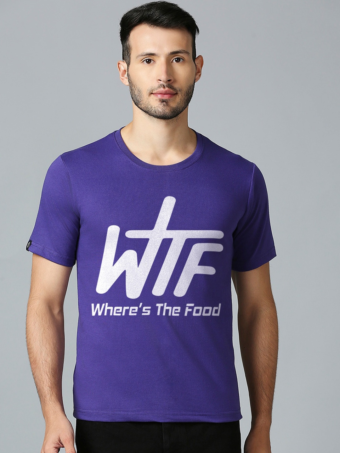 

MOD ECRU Typography Printed Round Neck Short Sleeves Cotton Pockets T-shirt, Purple
