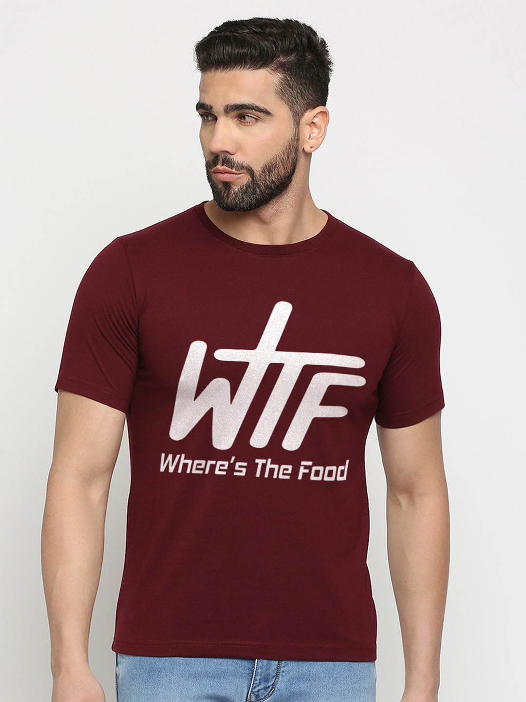 

MOD ECRU Typography Printed Round Neck Short Sleeves Cotton Pockets T-shirt, Maroon