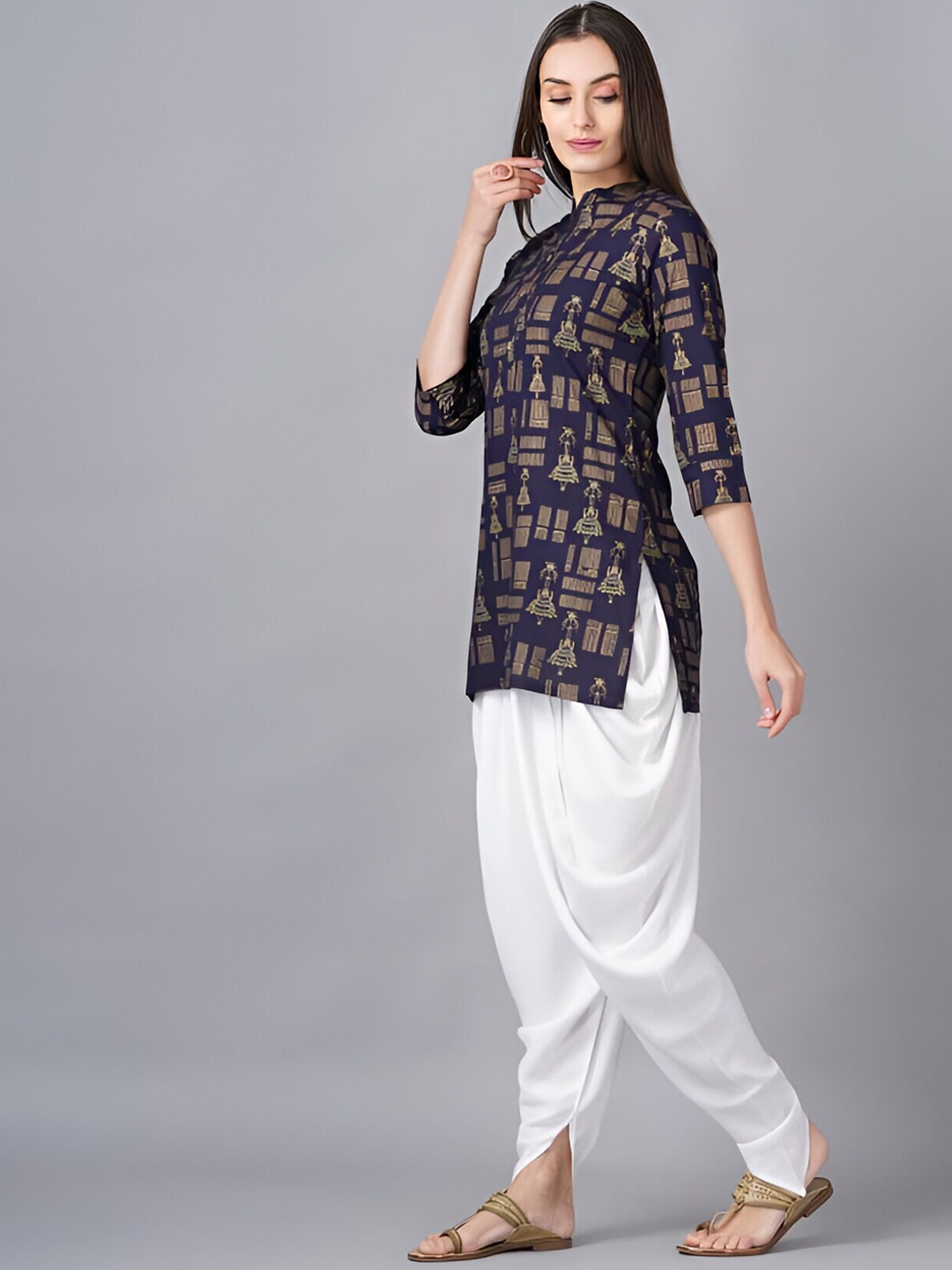 

BAESD Ethnic Motifs Printed Regular Kurti with Dhoti Pants, Blue