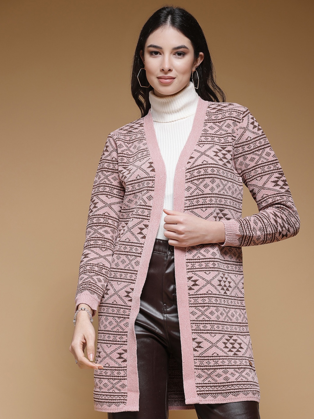 

Juelle Geometric Printed Open Front Shrug, Pink