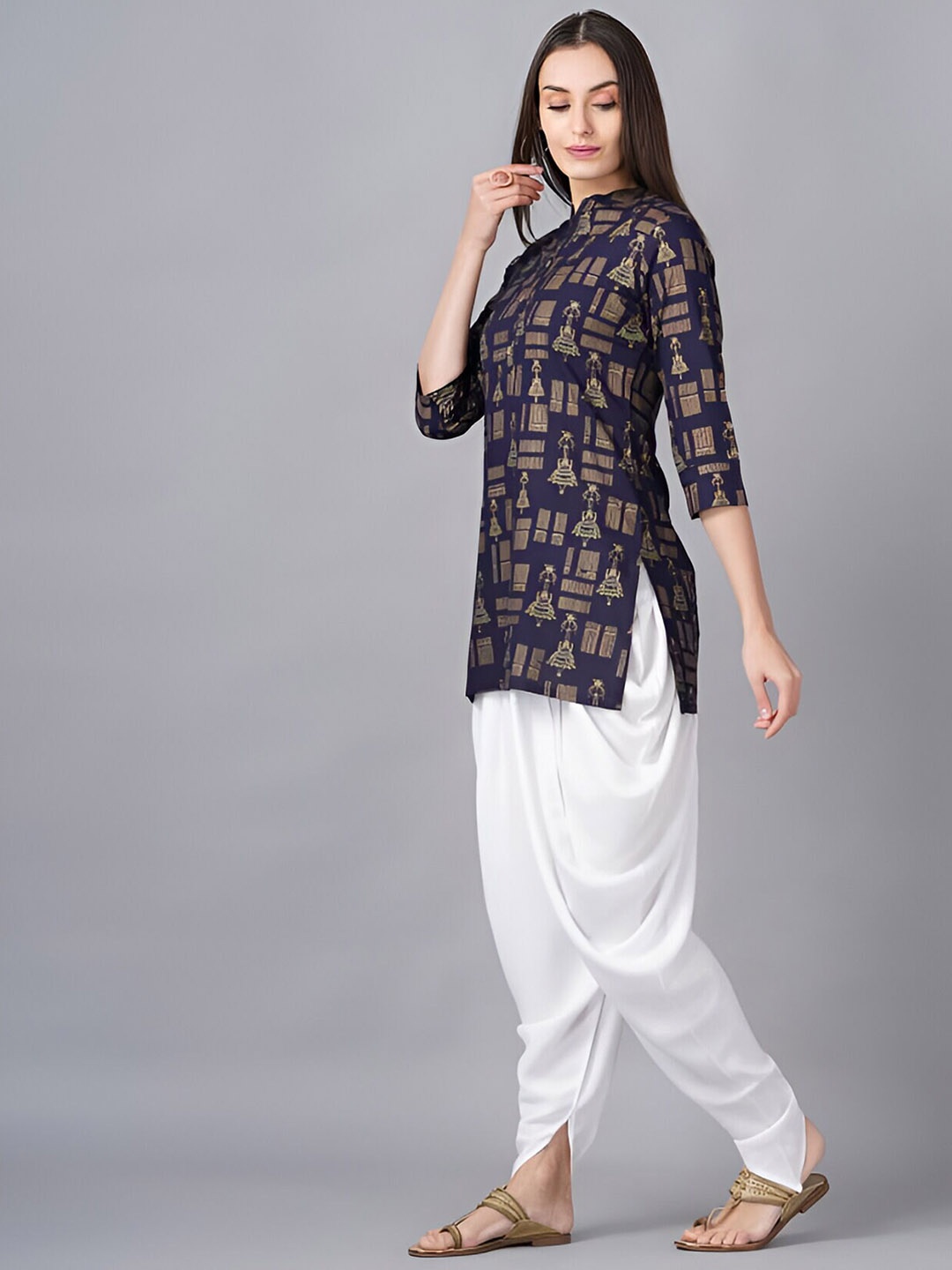 

Subh LAXMI Ethnic Motifs Printed Regular Kurti With Dhoti Pants, Blue