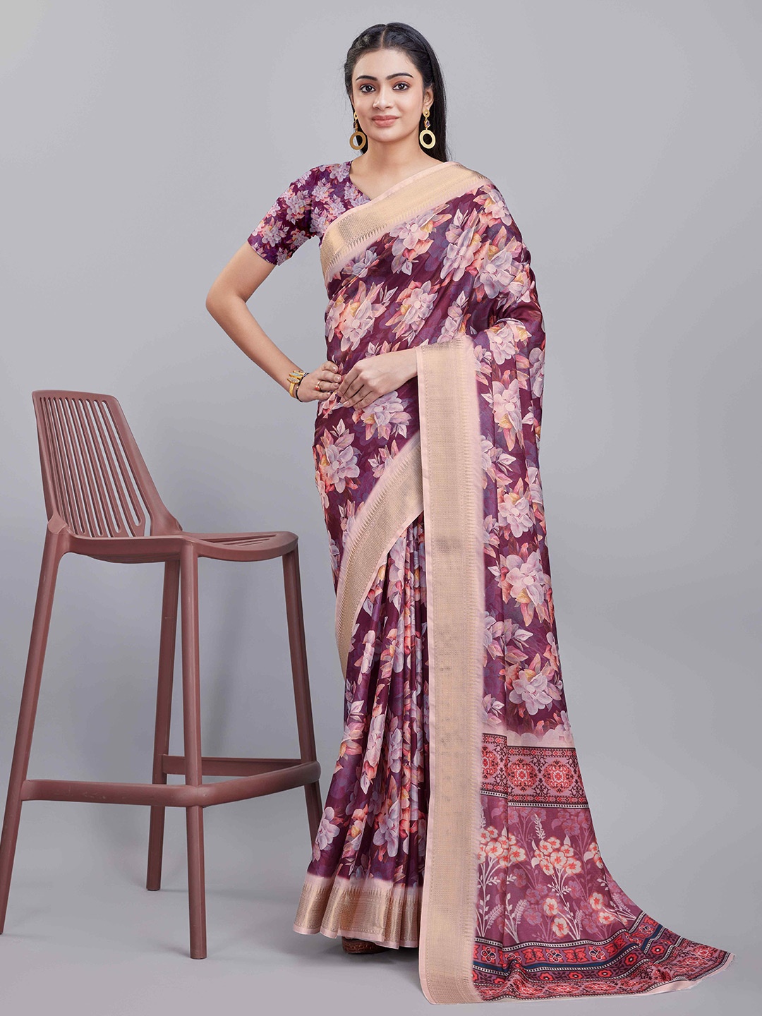 

KALINI Floral Digital Printed Saree, Maroon