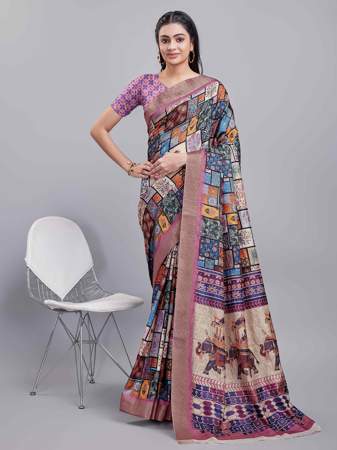 

KALINI Floral Digital Printed Saree, Blue