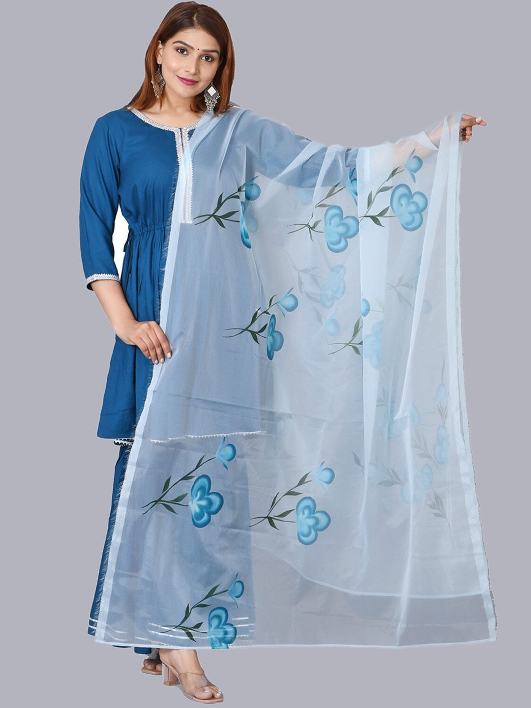 

BAESD Round Neck Empire Anarkali Kurta with Sharara & Dupatta, Teal