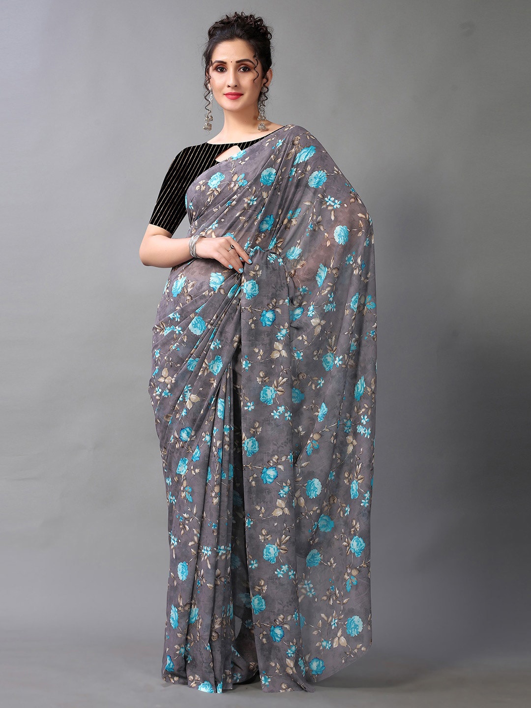 

KALINI Floral Printed Saree, Grey