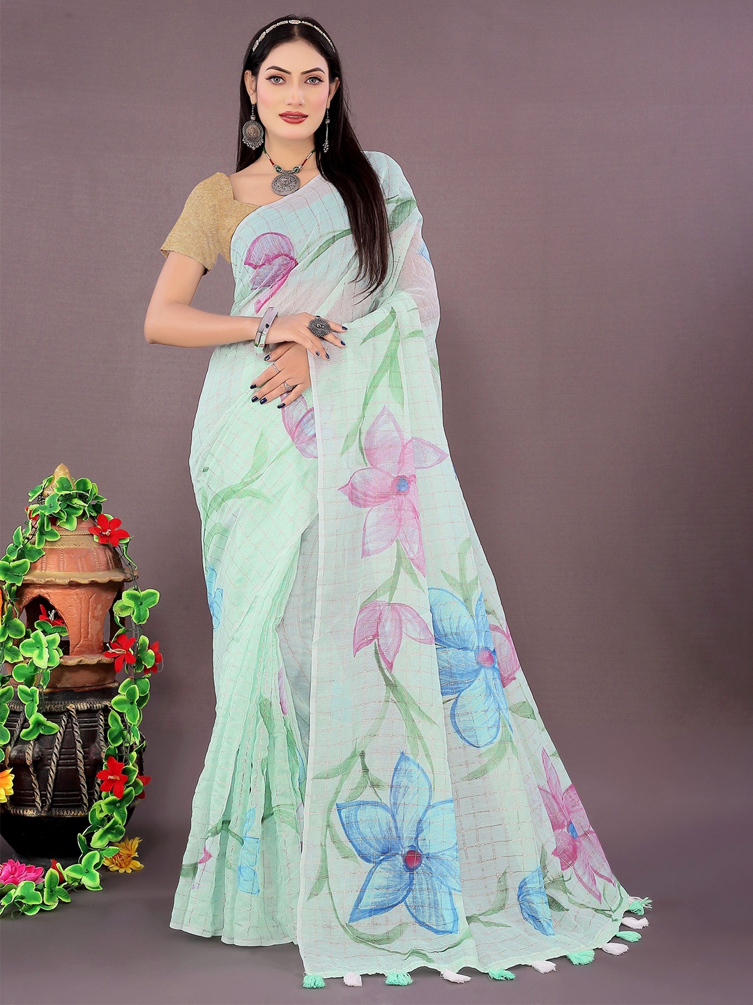 

Saree Exotica Floral Silk Cotton Sarees, Blue