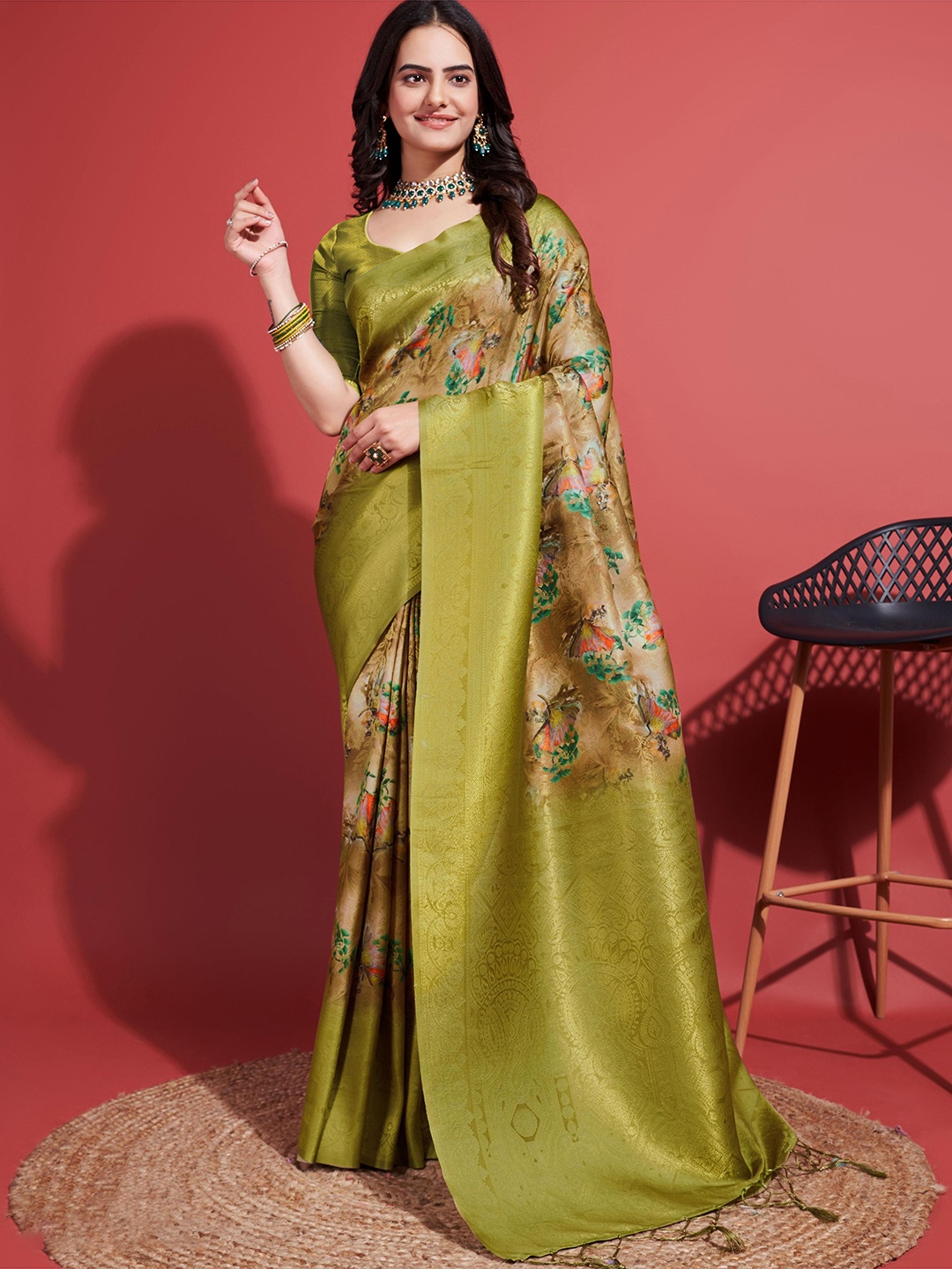 

Saree Exotica Floral Zari Pure Silk Sarees, Green