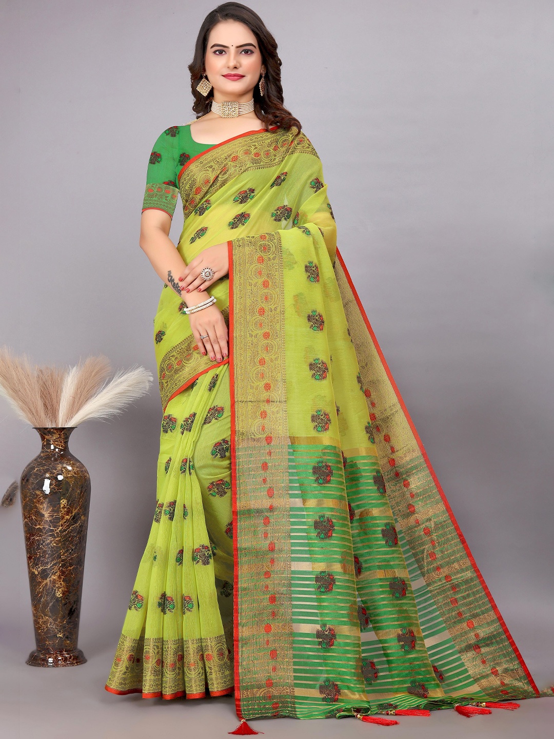 

Saree Exotica Woven Design Zari Pure Cotton Sarees, Green