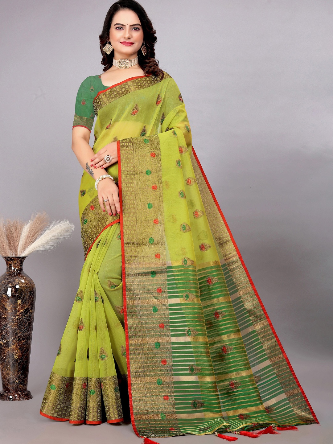 

Saree Exotica Woven Design Zari Pure Cotton Sarees, Green