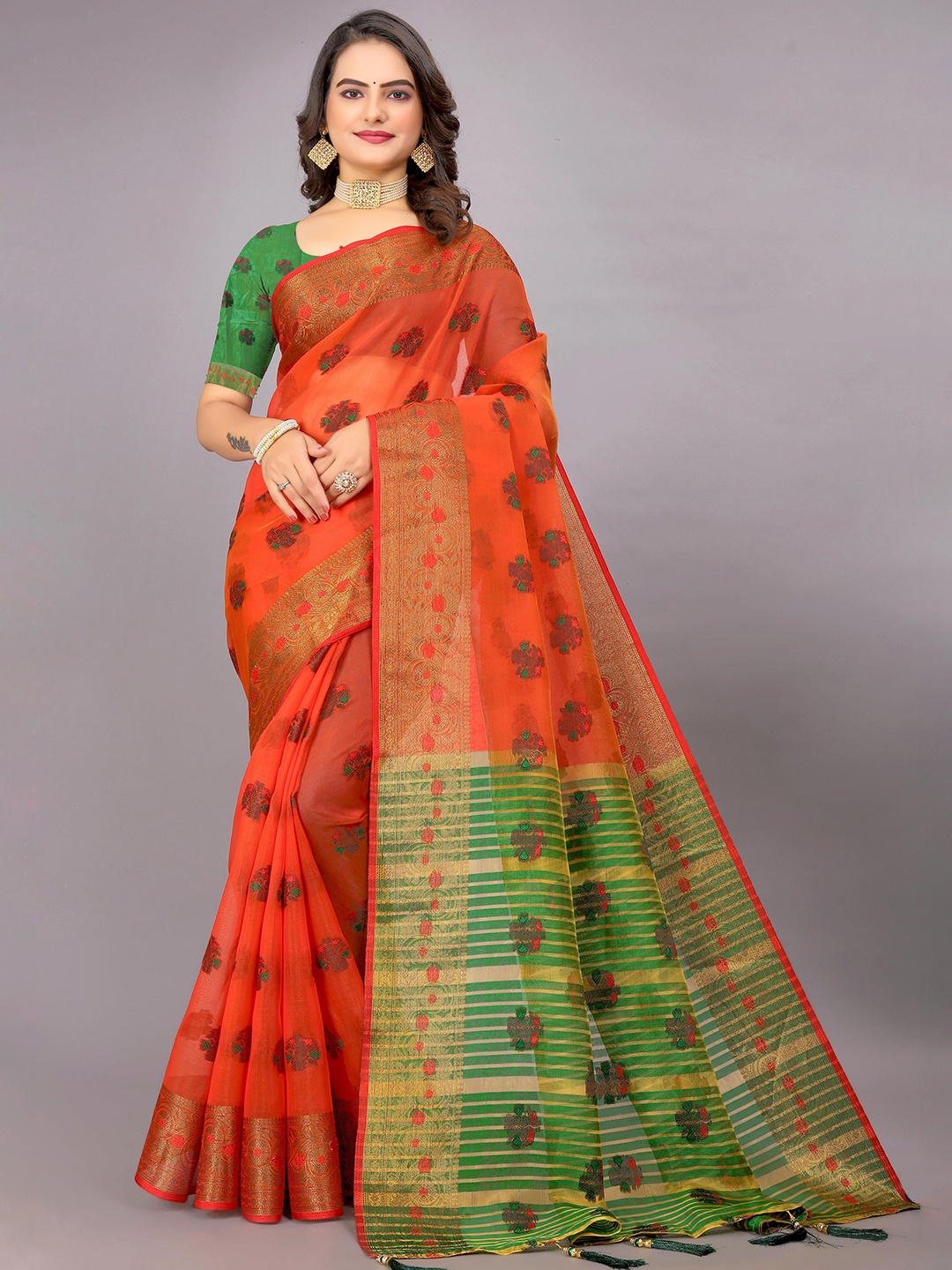 

Saree Exotica Woven Design Zari Pure Cotton Sarees, Red