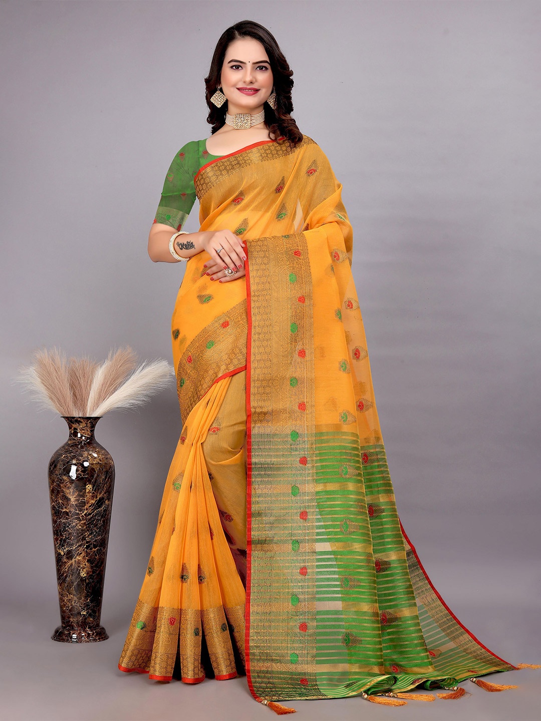 

Saree Exotica Woven Design Zari Pure Cotton Sarees, Yellow