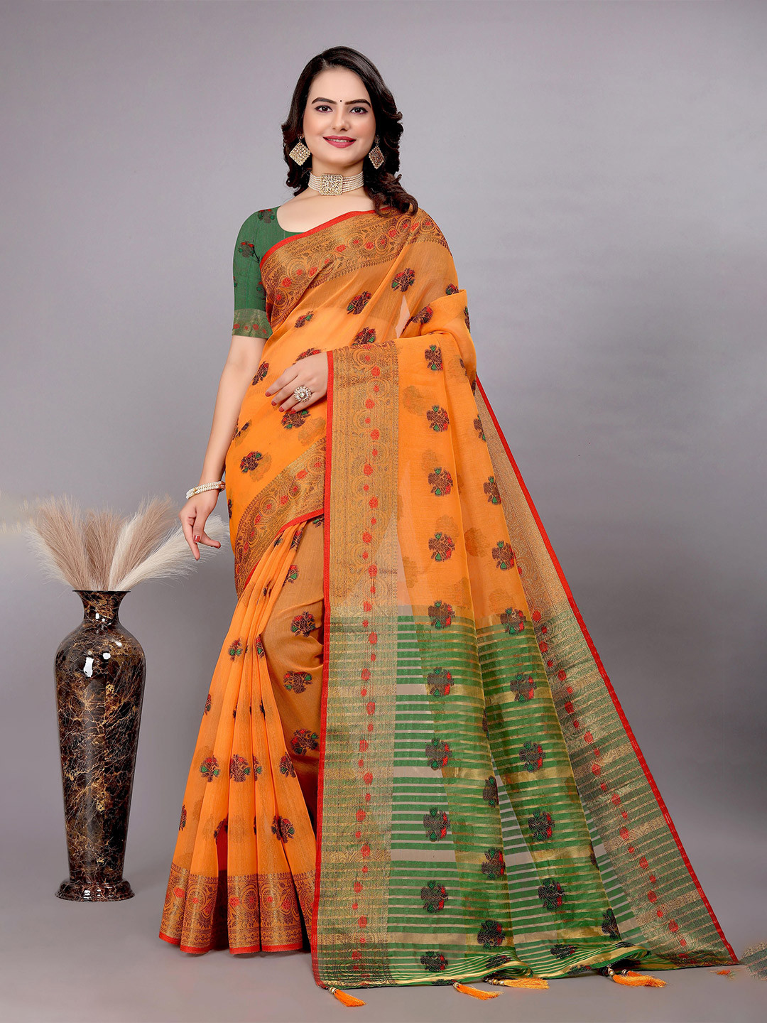 

Saree Exotica Woven Design Zari Pure Cotton Sarees, Orange
