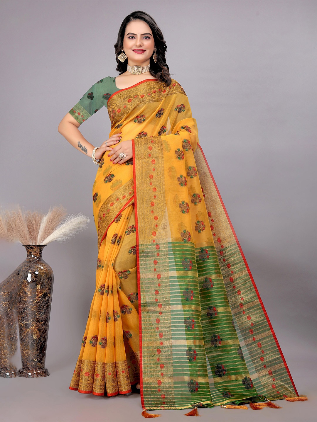 

Saree Exotica Woven Design Zari Pure Cotton Sarees, Yellow