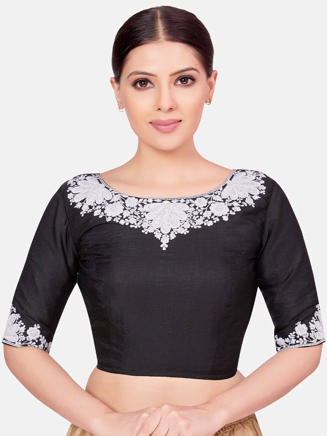 

Studio Shringaar Ethnic Motifs Embroidered Saree Blouse, Black