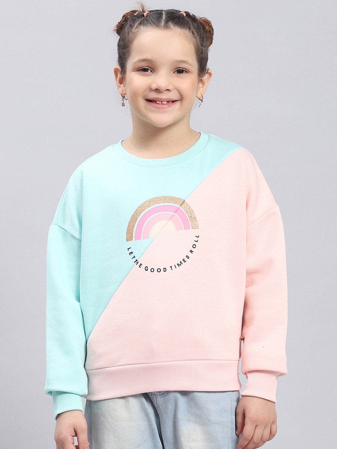 

Monte Carlo Girls Printed Colourblocked Round Neck Long Sleeves Sweatshirt, Pink