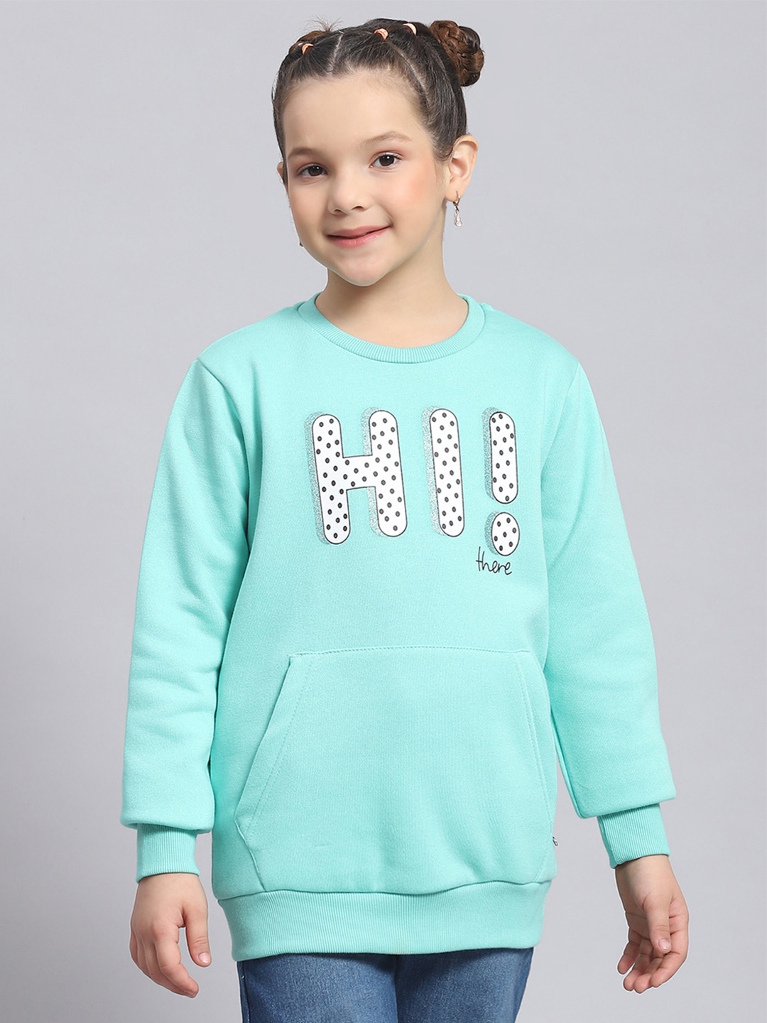 

Monte Carlo Girls Typography Printed Pullover, Turquoise blue