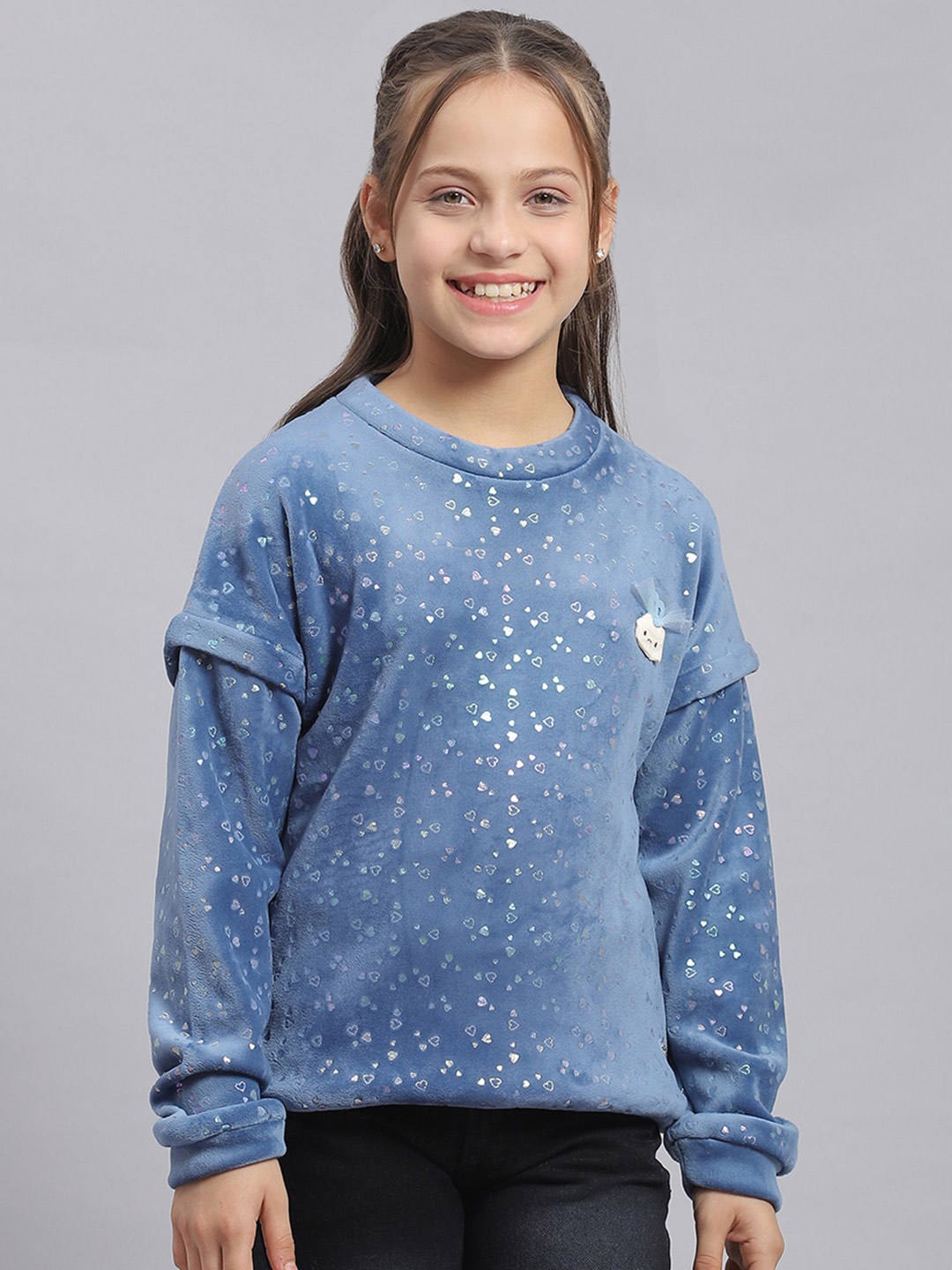 

Monte Carlo Girls Geometric Printed Round Neck Pullover Sweatshirt, Blue