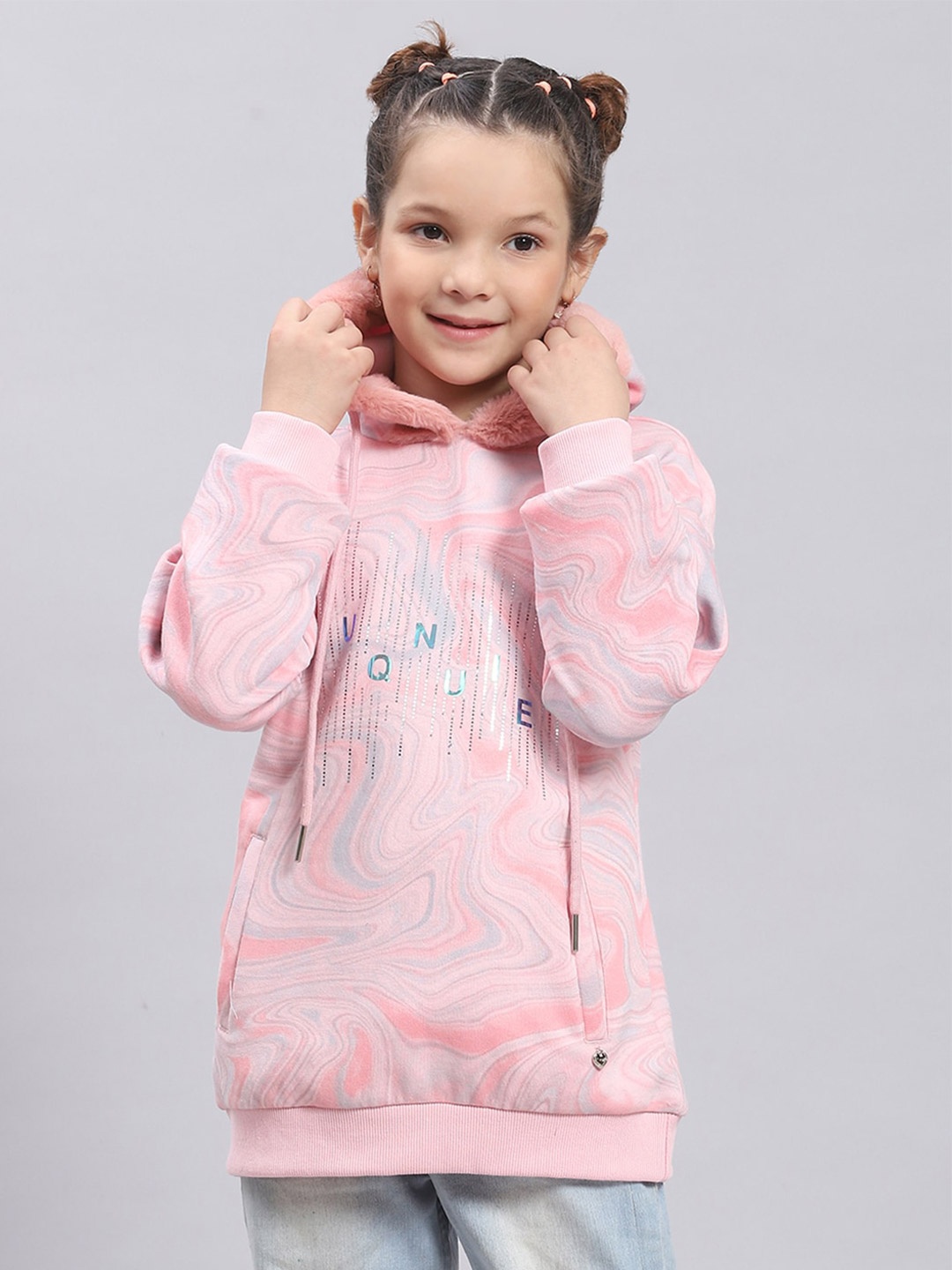 

Monte Carlo Girls Abstract Printed Hooded Pullover, Pink